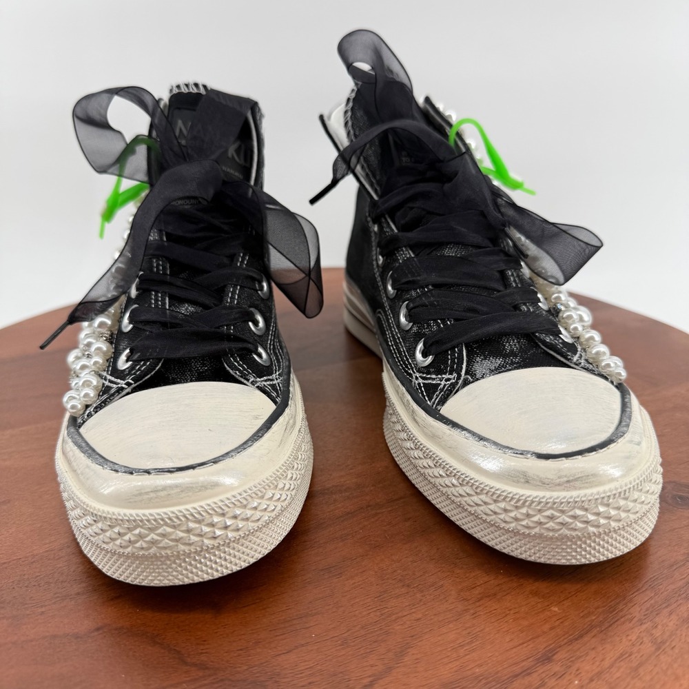 Nan-Ku Couture Pearl Rhinestone Embellished High Top Sneakers Black Womens 39 - Picture 9 of 12